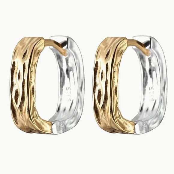 Naked Hanger Two toned square convex and concave earrings - Picture 2 of 5